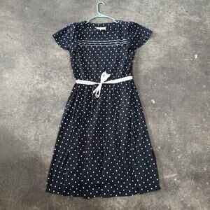 Vintage Lady Carol Polka Dot Dress Womens S Black White 70s Designer Fashion